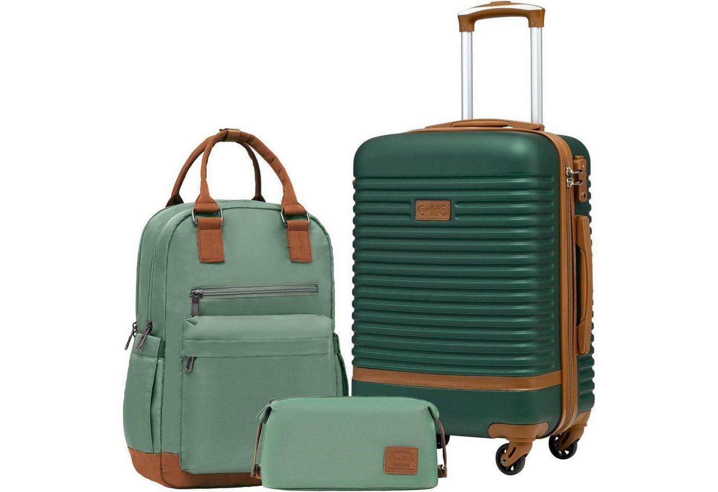 LuxusKollektion Kofferset Koffer Trolley ABS Hartschale 4 Handgepäck-Set 3tlg Dunkelgrün Braun von LuxusKollektion