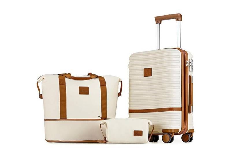 LuxusKollektion Kofferset Koffer Trolley ABS Hartschale TSA Weiß Braun Handgepäck-Set 3tlg von LuxusKollektion