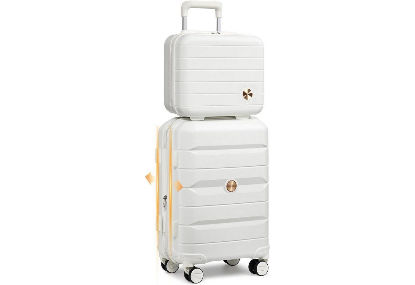 LuxusKollektion Kofferset Koffer Trolley PP 360 Spinner Rollen Weiß 55cm Handgepäck Erweiterbar von LuxusKollektion