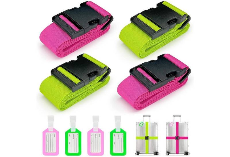 LuxusKollektion Kofferset Koffergurte 4er Set Neonrosa und Neongrün Adressschild verstellbar von LuxusKollektion