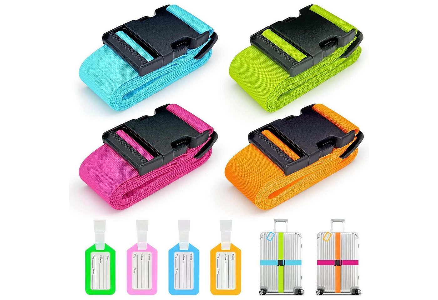 LuxusKollektion Kofferset Koffergurte Kreuzgurt Adressschild Gepäckgurt 4 Stück 4 Farben von LuxusKollektion