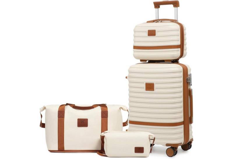 LuxusKollektion Kofferset Kofferset 4teilig Hartschale 4 Rollen Weiß Braun Handgepäck-Set 4tlg von LuxusKollektion