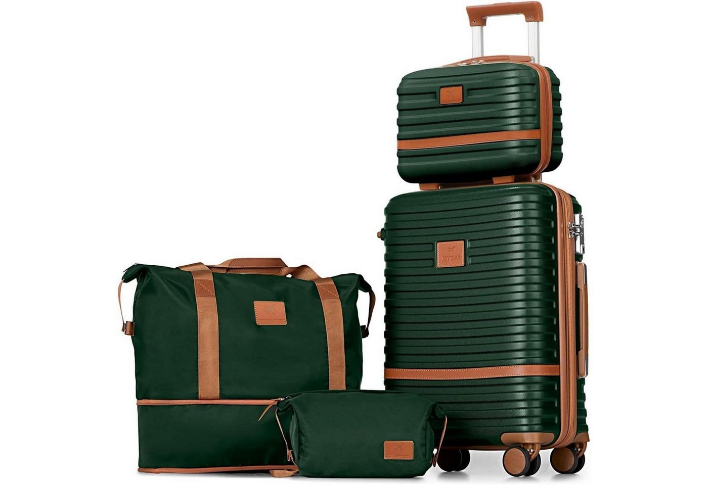 LuxusKollektion Kofferset Kofferset 4tlg Hartschale 4 Rollen TSA Grün Braun Handgepäck-Set 4tlg von LuxusKollektion