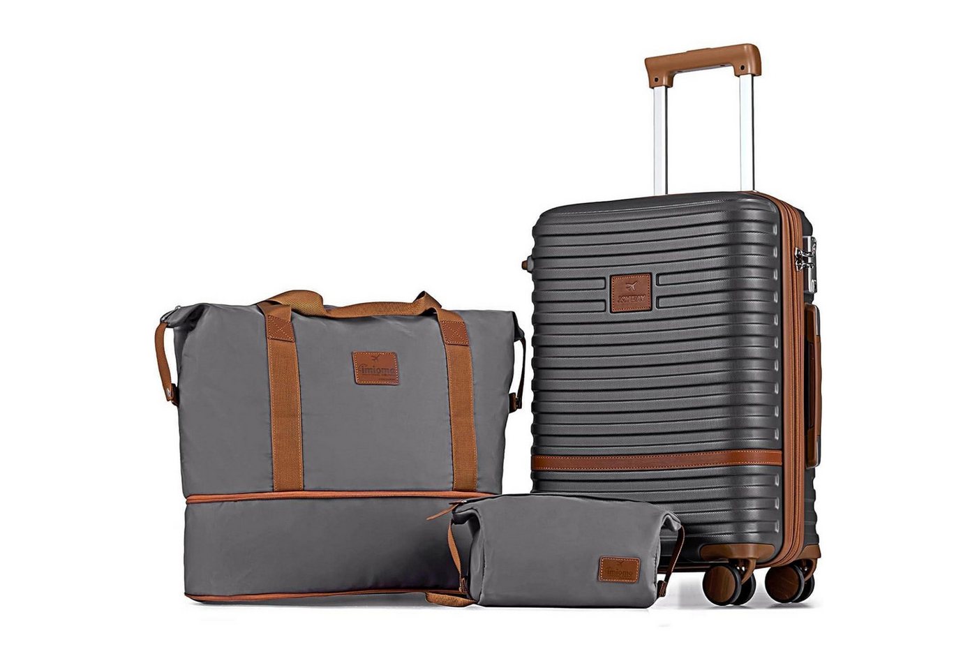 LuxusKollektion Kofferset Reisekoffer ABS Hartschale Trolley Grau Braun Handgepäck-Set 3tlg von LuxusKollektion