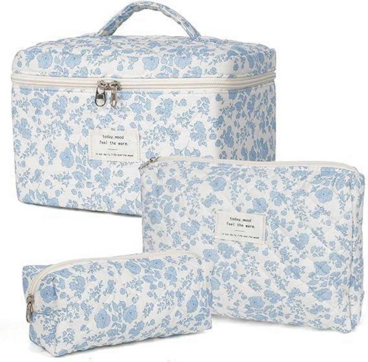 LuxusKollektion Kosmetiktasche 3er Kosmetiktasche Damen Blumenmuster Set Aesthetic Bag Mineral Makeup von LuxusKollektion