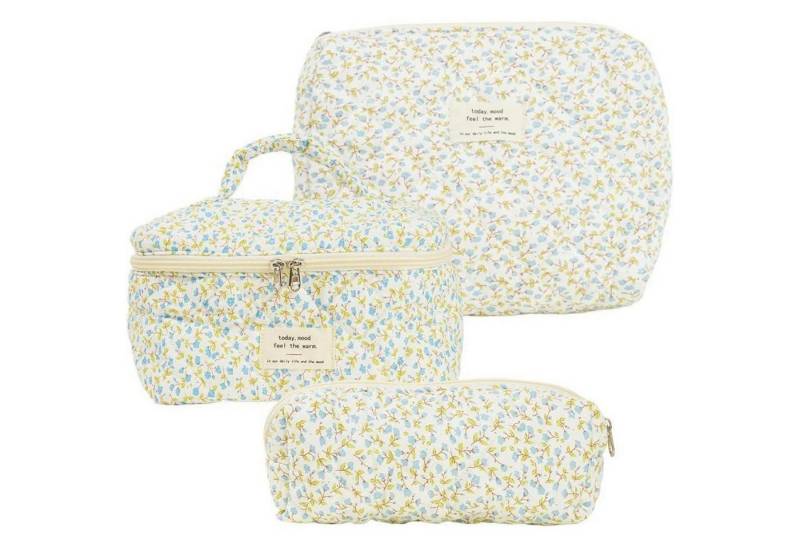 LuxusKollektion Kosmetiktasche Kosmetiktasche 3teilig Set Damen Makeup Aesthetic Kawaii Blau von LuxusKollektion