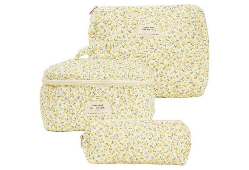 LuxusKollektion Kosmetiktasche Kosmetiktasche 3teiliges Kulturtasche Damen Blumen Reise Gelb von LuxusKollektion