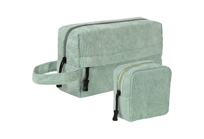 LuxusKollektion Kosmetiktasche Kosmetiktasche Damen Cord Kulturtasche Set Grün-g von LuxusKollektion