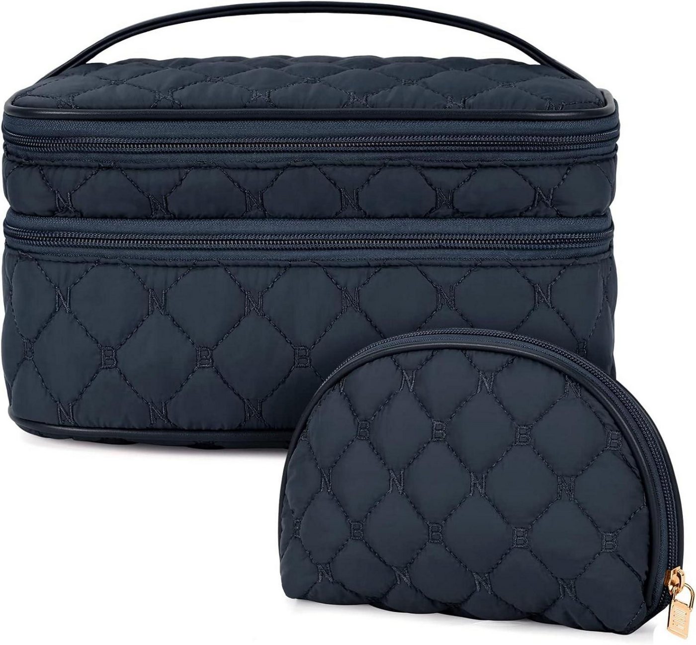 LuxusKollektion Kosmetiktasche Kosmetiktasche Damen Doppelschicht Groß Wasserdicht Blau Makeup Reise von LuxusKollektion