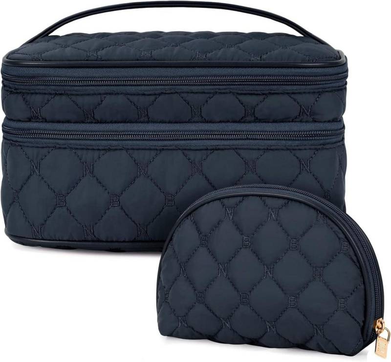 LuxusKollektion Kosmetiktasche Kosmetiktasche Damen Doppelschicht Groß Wasserdicht Blau Makeup Reise von LuxusKollektion