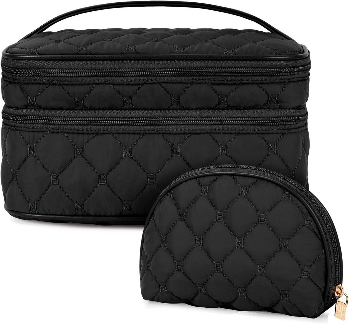 LuxusKollektion Kosmetiktasche Kosmetiktasche Damen Doppelschicht Schwarz wasserdicht groß Makeup von LuxusKollektion