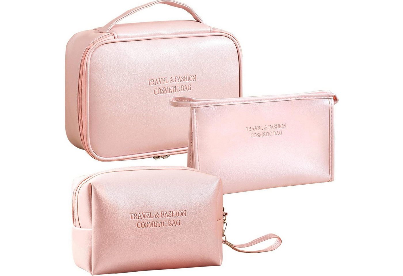 LuxusKollektion Kosmetiktasche Kosmetiktasche Damen Reise PU Wasserdicht Schminktasche 3er Rosa von LuxusKollektion