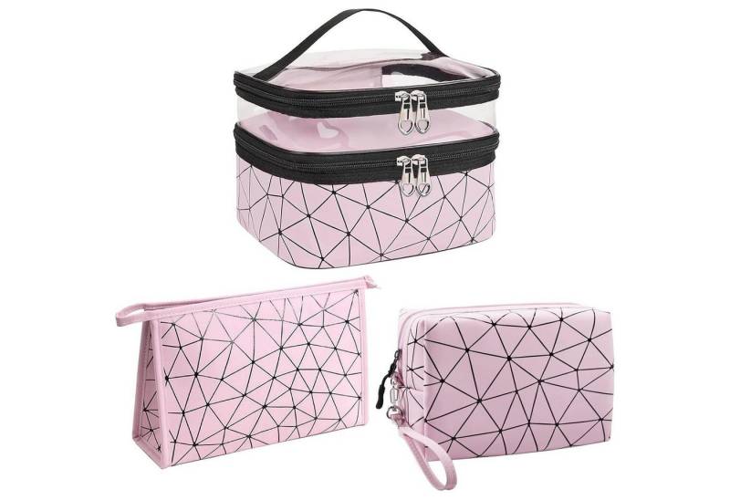 LuxusKollektion Kosmetiktasche Kosmetiktasche Damen Set 3er Transparent Doppellagig Reise Rosa von LuxusKollektion