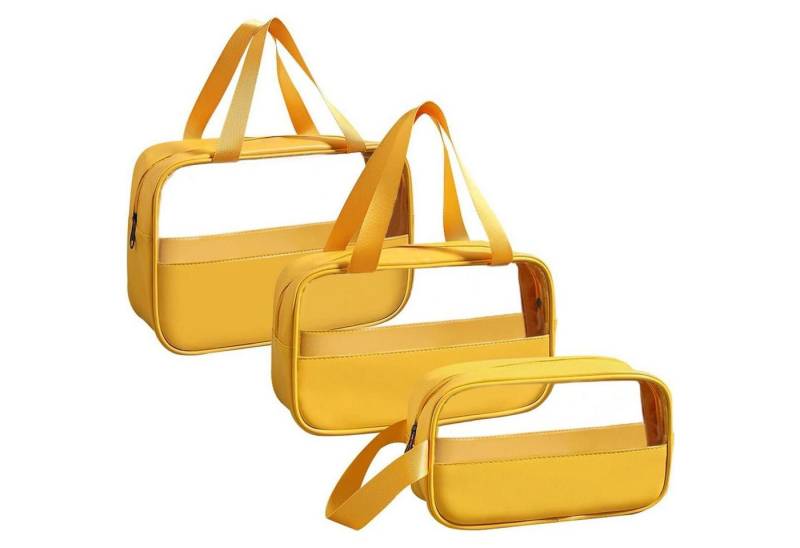 LuxusKollektion Kosmetiktasche Kosmetiktasche PVC Transparent Wasserdicht 3er Set Damen Gelb von LuxusKollektion