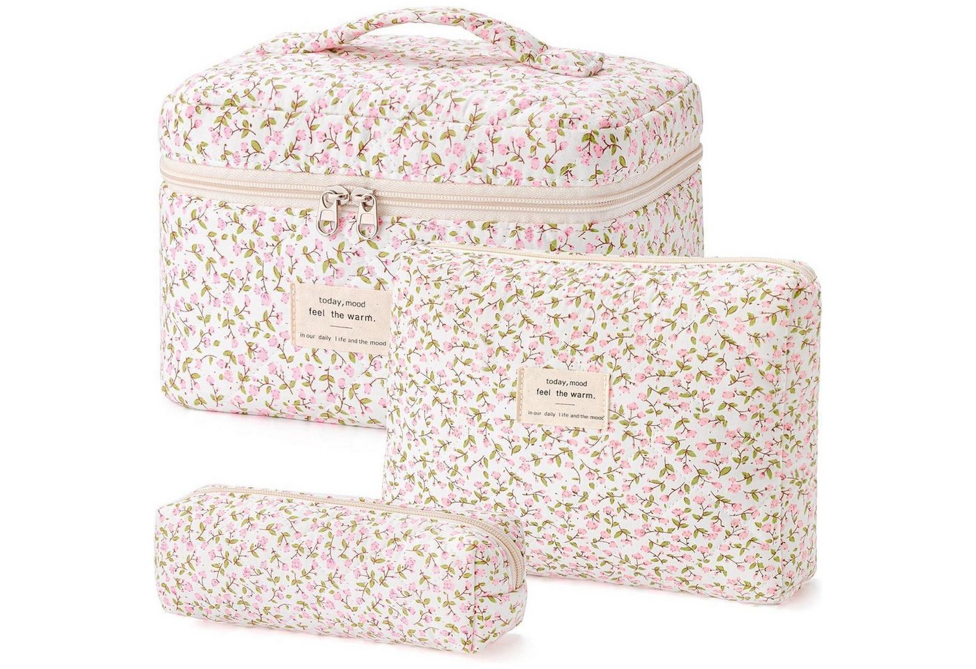 LuxusKollektion Kosmetiktasche Kosmetiktasche Set 3er Damen Blumen Makeup Reise M4 von LuxusKollektion