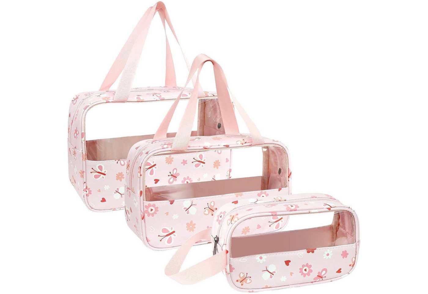 LuxusKollektion Kosmetiktasche Kosmetiktasche Transparent PVC 3 Stück Wasserdicht Damen Bedruckt-rosa von LuxusKollektion