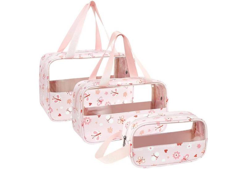 LuxusKollektion Kosmetiktasche Kosmetiktasche Transparent PVC 3 Stück Wasserdicht Damen Bedruckt-rosa von LuxusKollektion