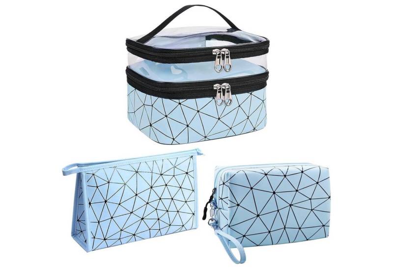 LuxusKollektion Kosmetiktasche Kosmetiktaschen Set 3er Blau Transparent Unisex von LuxusKollektion