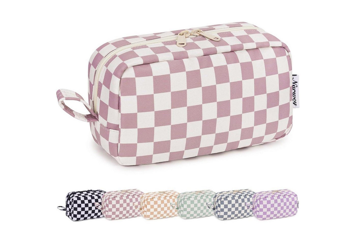 LuxusKollektion Kosmetiktasche Kulturtasche Damen Kosmetiktasche Makeuptasche Z-altrosa Schachbrett L von LuxusKollektion