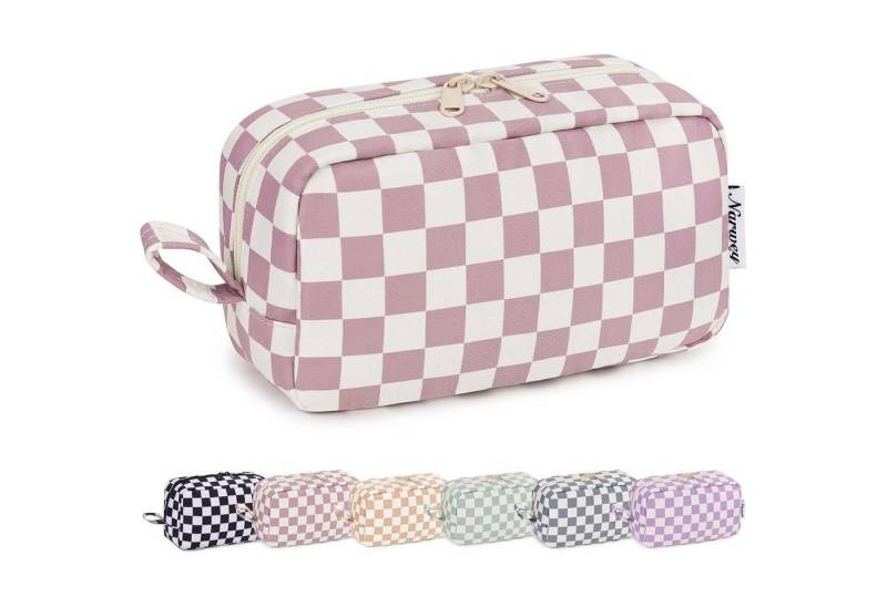 LuxusKollektion Kosmetiktasche Kulturtasche Damen Kosmetiktasche Makeuptasche Z-altrosa Schachbrett L von LuxusKollektion