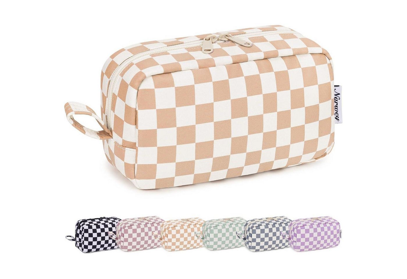 LuxusKollektion Kosmetiktasche Kulturtasche Damen Kosmetiktasche Schminktasche Z-helles Schachbrett L von LuxusKollektion