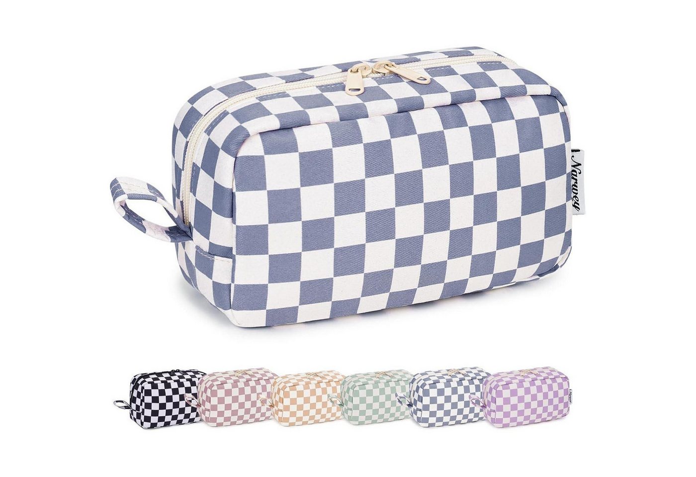 LuxusKollektion Kosmetiktasche Kulturtasche Damen Schminktasche Graublaues Z-graublaues Schachbrett L von LuxusKollektion