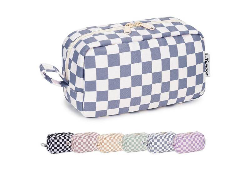 LuxusKollektion Kosmetiktasche Kulturtasche Damen Schminktasche Graublaues Z-graublaues Schachbrett L von LuxusKollektion