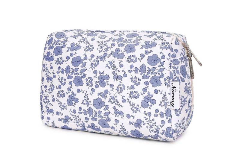 LuxusKollektion Kosmetiktasche Makeuptasche Damen Kosmetiktasche Kleine Graublaue Blume L von LuxusKollektion