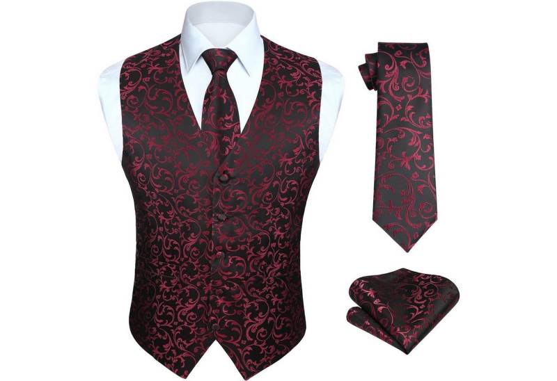 LuxusKollektion Krawatte Anzugweste Herren Hochzeit Krawatte Einstecktuch Schwarz-Weinrot M von LuxusKollektion