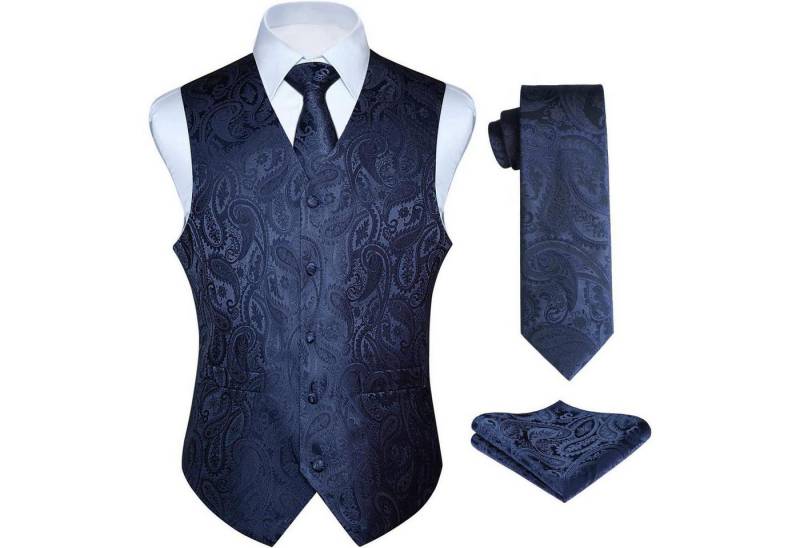 LuxusKollektion Krawatte Anzugweste Herren Hochzeit Krawatte Einstecktuch Set Marine-2 XXL von LuxusKollektion