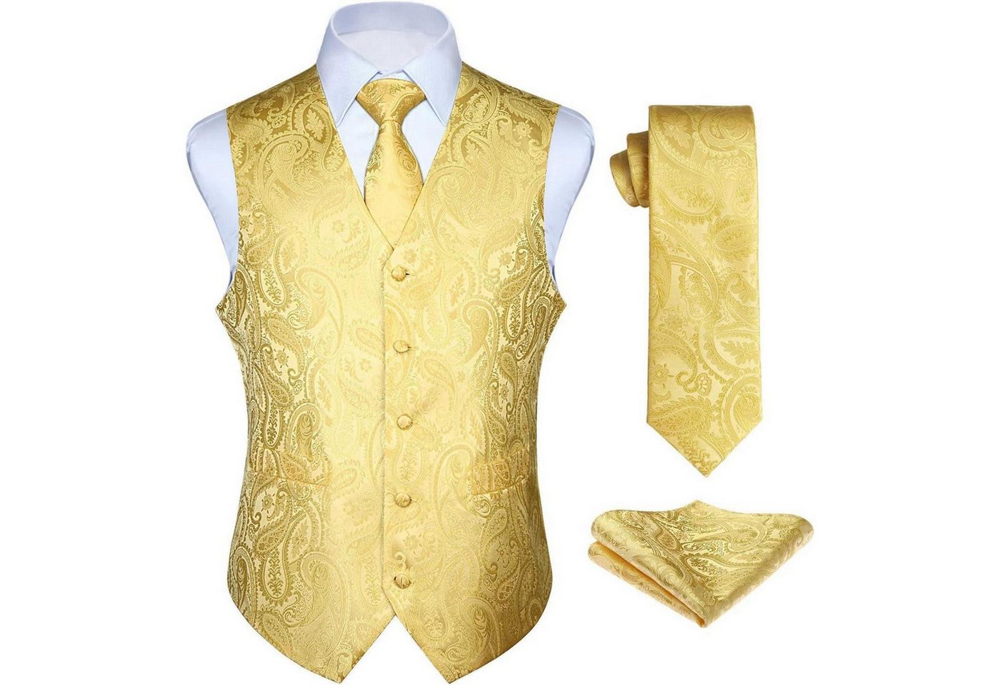 LuxusKollektion Krawatte Anzugweste Herren Hochzeit Paisley Krawatte Einstecktuch Gelb-1 S von LuxusKollektion