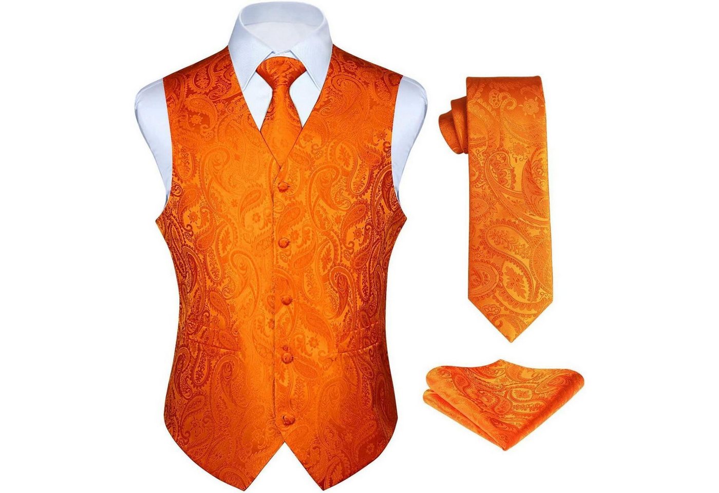 LuxusKollektion Krawatte Anzugweste Herren Hochzeit Paisley Krawatte Einstecktuch Orange XXL von LuxusKollektion