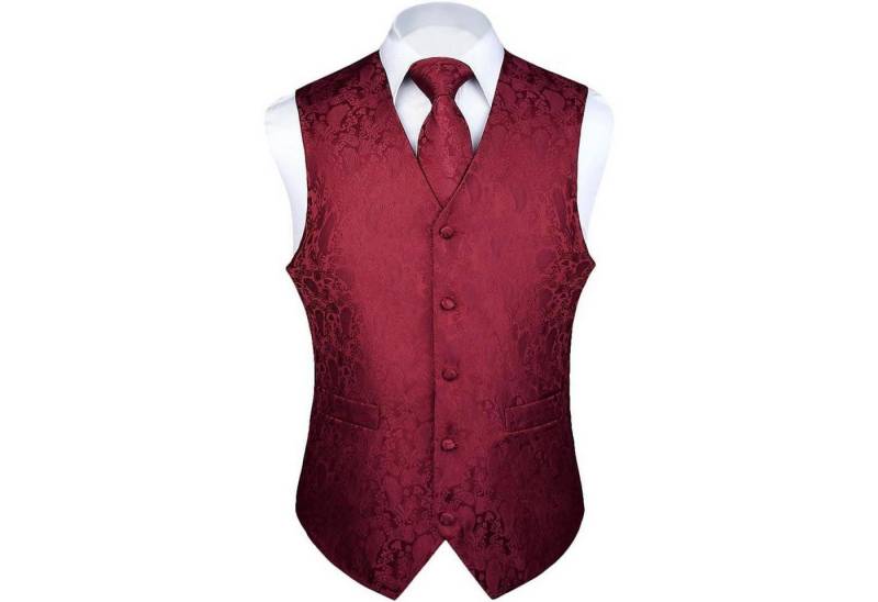 LuxusKollektion Krawatte Anzugweste Herren Hochzeit Paisley Krawatte Einstecktuch Rot-1 XXL von LuxusKollektion
