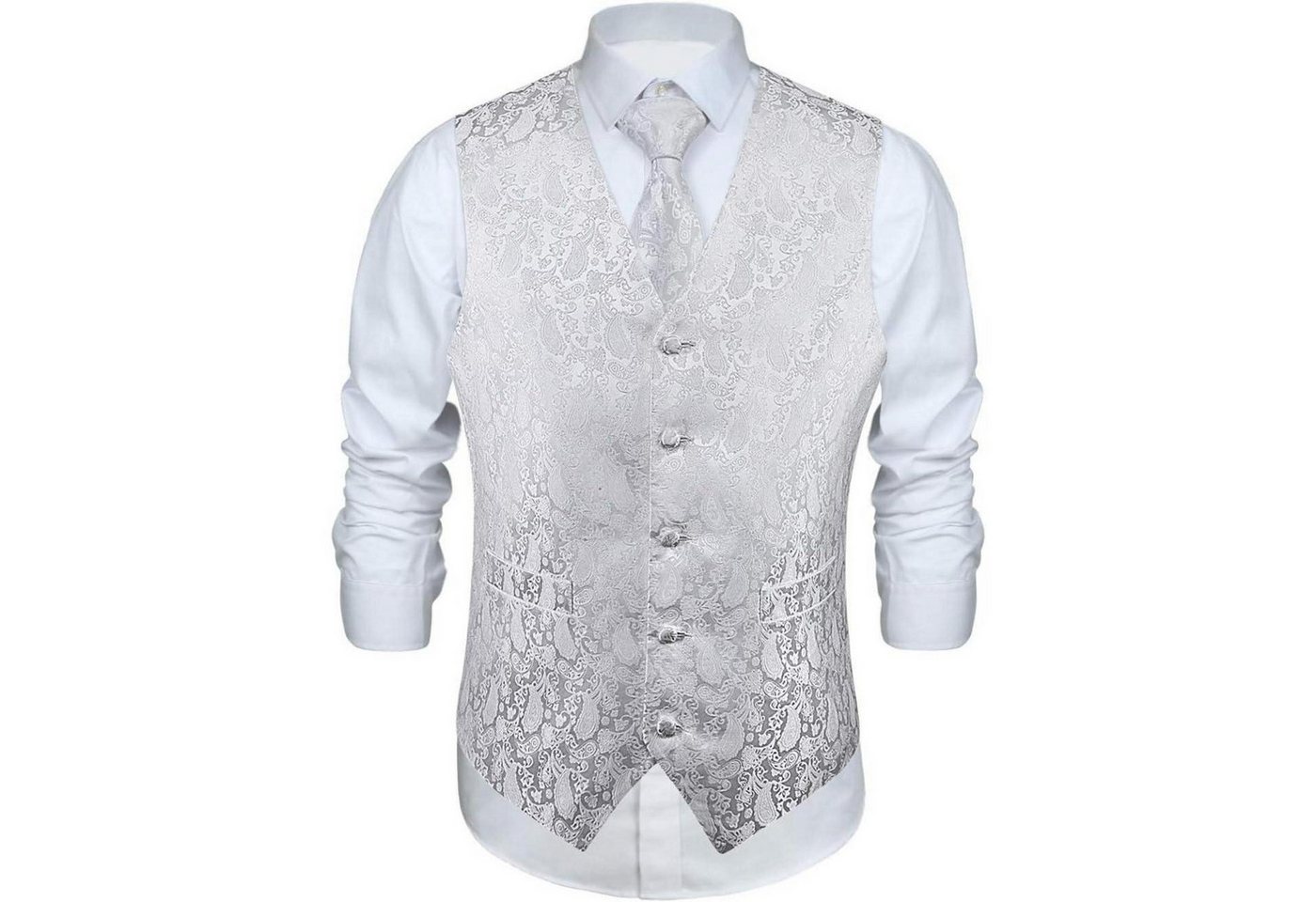LuxusKollektion Krawatte Anzugweste Herren Hochzeit Paisley Krawatte Jacquard Set Weiß L von LuxusKollektion