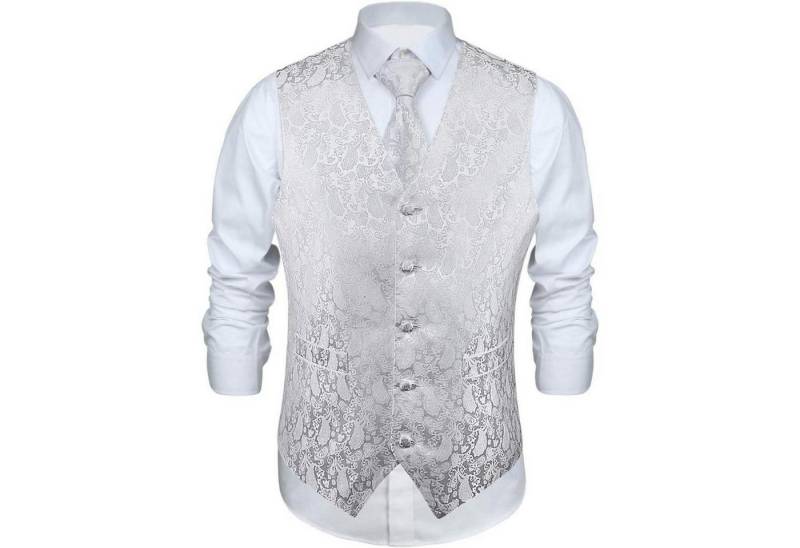 LuxusKollektion Krawatte Anzugweste Herren Hochzeit Paisley Krawatte Jacquard Set Weiß L von LuxusKollektion