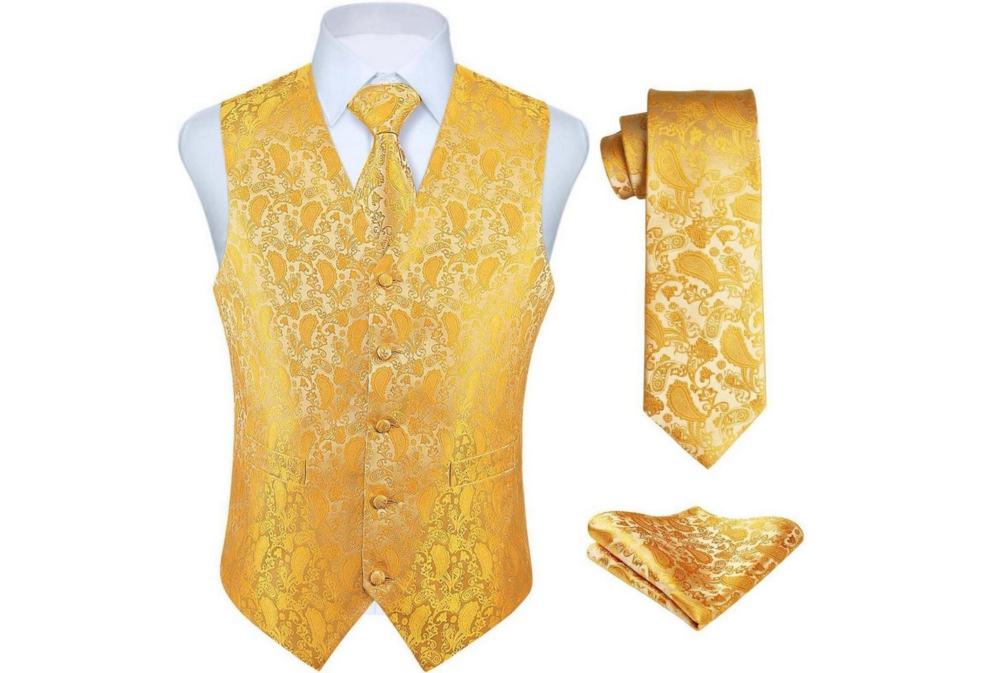 LuxusKollektion Krawatte Anzugweste Herren Hochzeit Paisley Krawatte Set Gelb XXL von LuxusKollektion