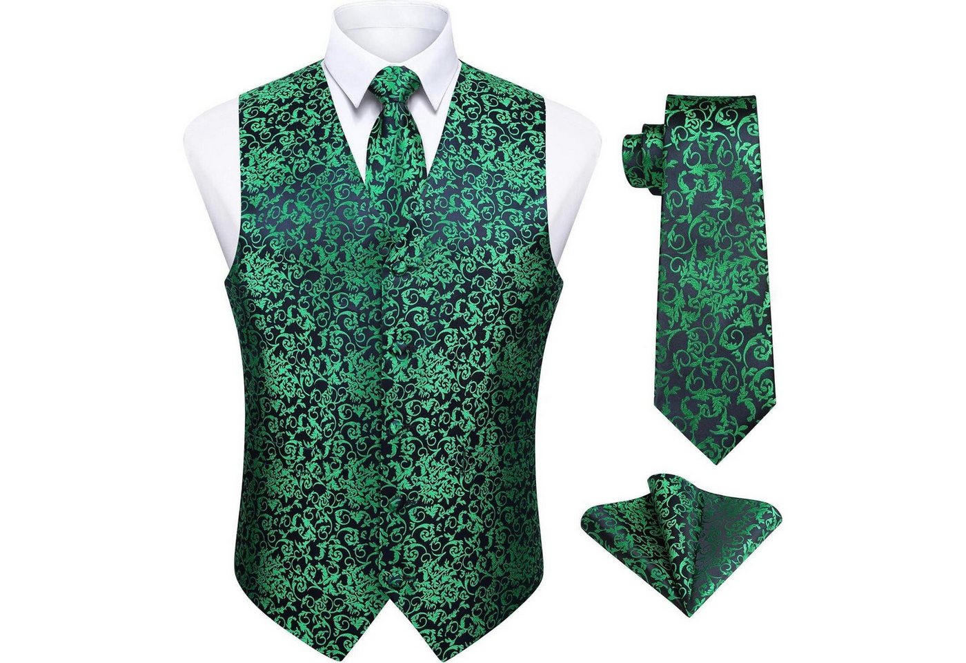 LuxusKollektion Krawatte Anzugweste Herren Paisley Hochzeit Krawatte Einstecktuch Grün 3XL von LuxusKollektion