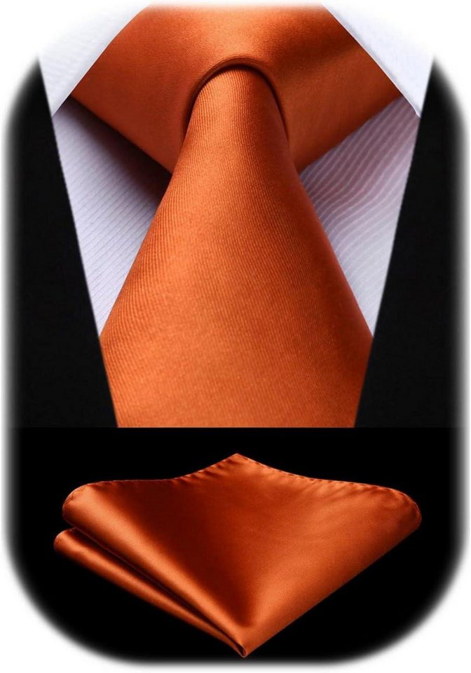HISDERN Krawatte Extra lange Einfarbig Orange Herren Krawatte Set mit Taschentuch von HISDERN