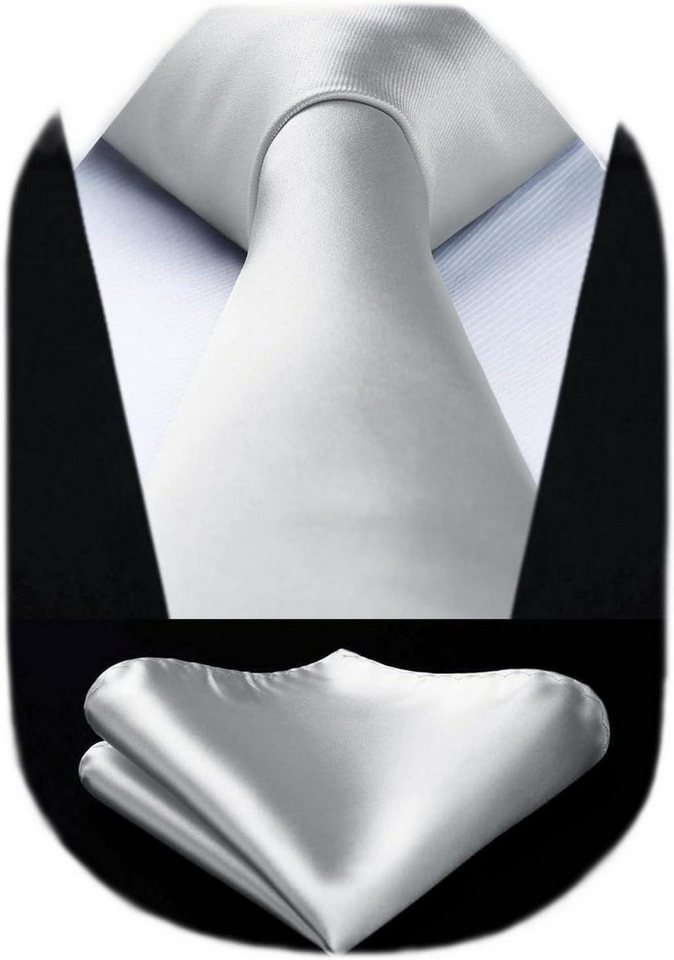 LuxusKollektion Krawatte Extra lange Graue Herren Krawatte mit Taschentuch Set von LuxusKollektion