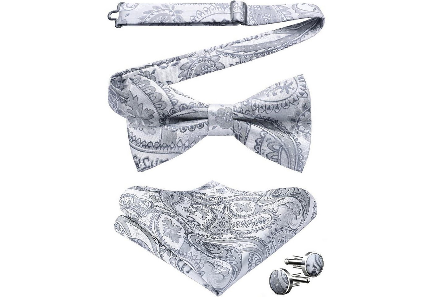 LuxusKollektion Krawatte Fliege Herren Einstecktuch Manschettenknöpfe Set Hochzeit A2-gris von LuxusKollektion