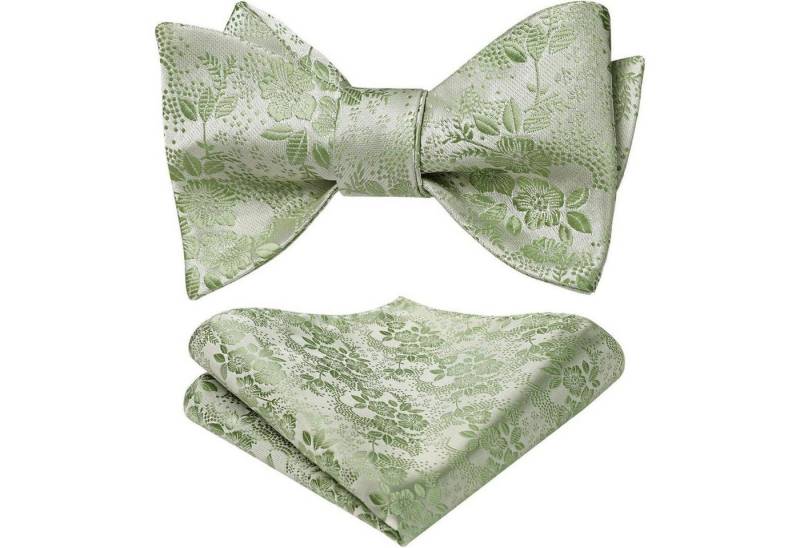 LuxusKollektion Krawatte Fliege Herren Einstecktuch Set Jacquard Hochzeit Salbeigrün Blumen von LuxusKollektion