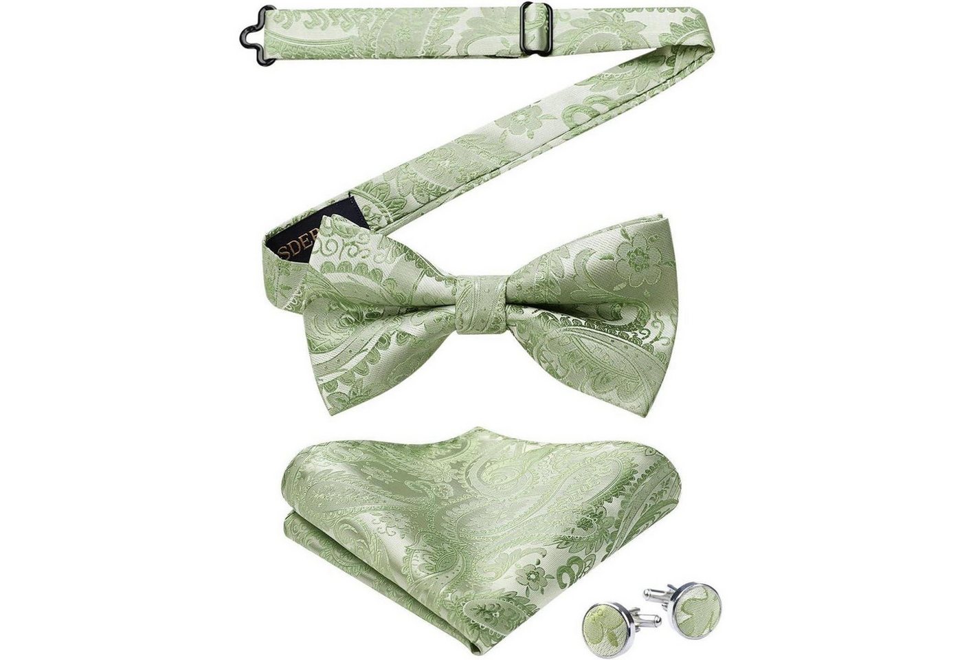 LuxusKollektion Krawatte Fliege Herren Paisley Einstecktuch Manschettenknöpfe Set A-salbei Grün von LuxusKollektion