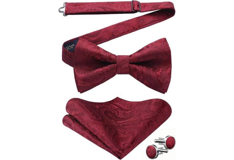 LuxusKollektion Krawatte Fliege Herren Paisley Einstecktuch Manschettenknöpfe Set A1 Bordeaux von LuxusKollektion