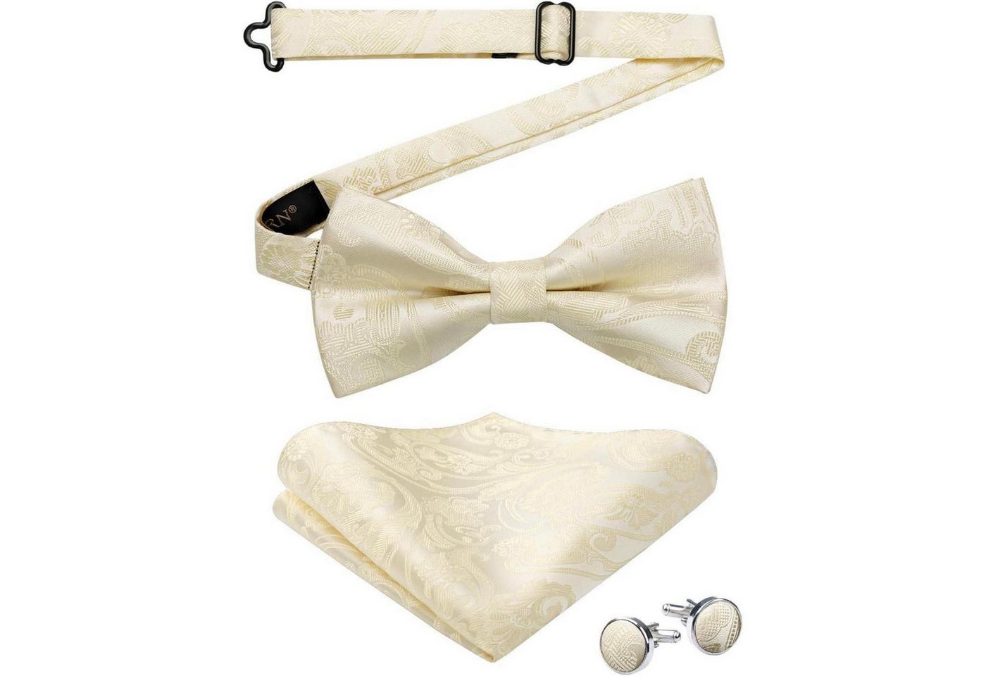 LuxusKollektion Krawatte Fliege Herren Paisley Einstecktuch Manschettenknöpfe Set A1-gelb von LuxusKollektion