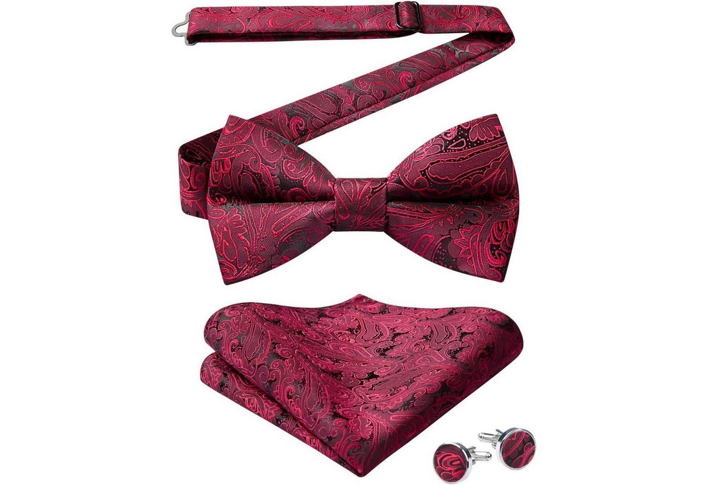 LuxusKollektion Krawatte Fliege Herren Paisley Einstecktuch Manschettenknöpfe Set A2 Bordeaux von LuxusKollektion