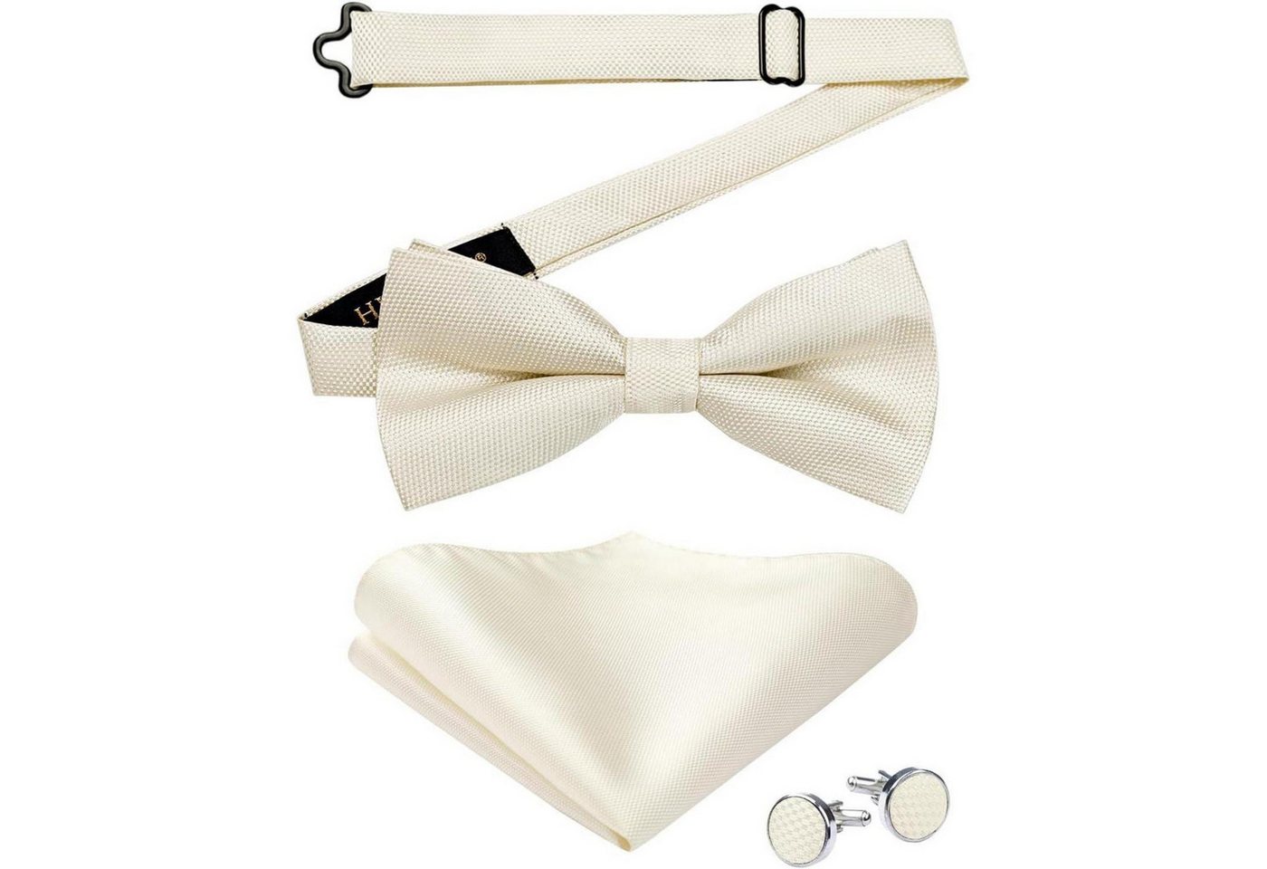 LuxusKollektion Krawatte Fliege Herren Paisley Einstecktuch Manschettenknöpfe Set A2-cream von LuxusKollektion