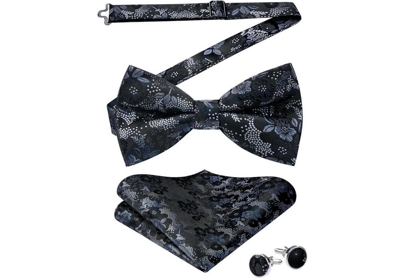 LuxusKollektion Krawatte Fliege Herren Paisley Einstecktuch Manschettenknöpfe Set A2-schwarz von LuxusKollektion