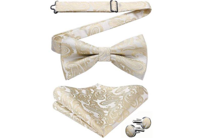 LuxusKollektion Krawatte Fliege Herren Paisley Einstecktuch Manschettenknopf Set A1 Beige von LuxusKollektion