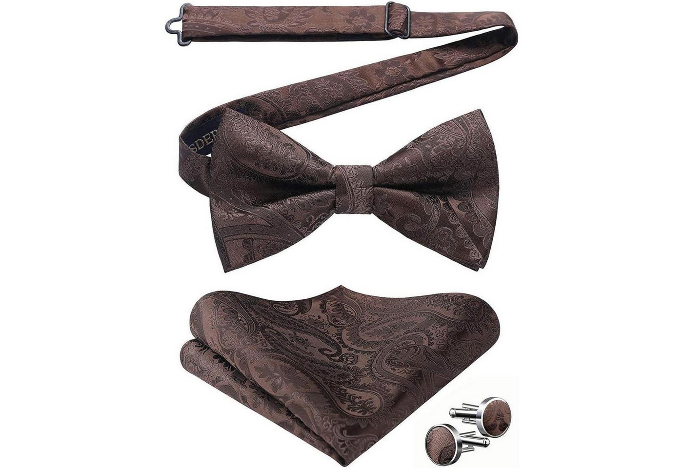 LuxusKollektion Krawatte Fliege Herren Paisley Einstecktuch Manschettenknopf Set A1-Braun von LuxusKollektion