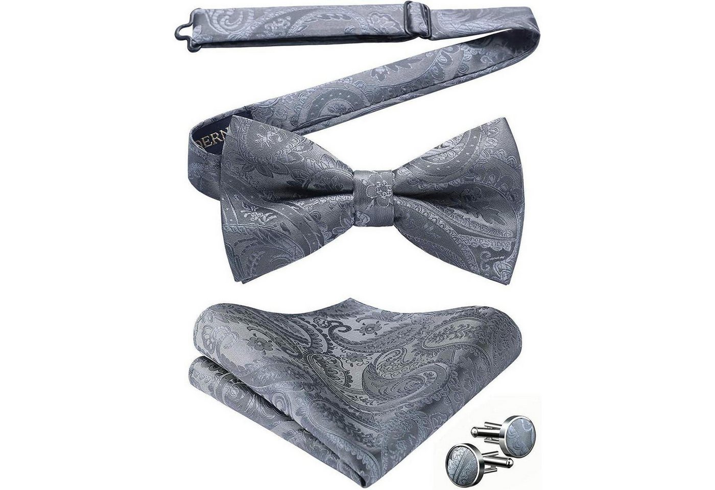 LuxusKollektion Krawatte Fliege Herren Paisley Einstecktuch Set Manschettenknöpfe A2-Anthrazit von LuxusKollektion